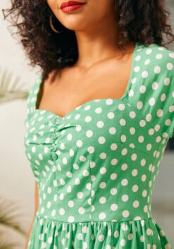 ModCloth Whispers of Sweetness Green Polka Dot - Sweetheart Neckline Fit and Flare Dress -ModCloth 207374 GRN POLKA DOT 6