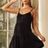 Evening Echo Black Spaghetti Strap Mini Dress – Flowy Cotton Casual Dress 2 Evening Echo Black Spaghetti Strap Mini Dress – Flowy Cotton Casual Dress -ModCloth 207387 BLK 1