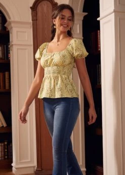 ModCloth Candlelit Café Cream Peplum Blouse – Romantic Puff Sleeve Cotton Top 10 ModCloth Candlelit Café Cream Peplum Blouse – Romantic Puff Sleeve Cotton Top -ModCloth 207401 CREAM MULTI HP 3