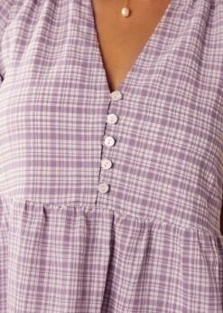 ModCloth Soft Serenade Purple Checkered Puff Sleeve Babydoll Mini Dress 15 ModCloth Soft Serenade Purple Checkered Puff Sleeve Babydoll Mini Dress -ModCloth 207427 PURPLE PLAID 7