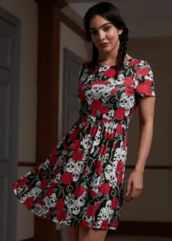 ModCloth Ensemble Observation Rose Skull Print – Black Autumnal Knit Mini Dress -ModCloth 207531 ROSESKULLS 2