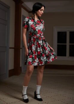 ModCloth Ensemble Observation Rose Skull Print – Black Autumnal Knit Mini Dress -ModCloth 207531 ROSESKULLS 2 2