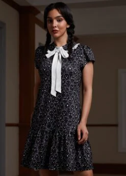 ModCloth Mornings In The Mist Ghost Print - Whimsical Ruffle Bow Mini Dress 13 ModCloth Mornings In The Mist Ghost Print - Whimsical Ruffle Bow Mini Dress -ModCloth 207544 CROWEDOFGHOST 2