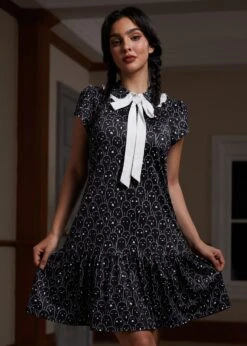 ModCloth Mornings In The Mist Ghost Print - Whimsical Ruffle Bow Mini Dress 11 ModCloth Mornings In The Mist Ghost Print - Whimsical Ruffle Bow Mini Dress -ModCloth 207544 CROWEDOFGHOST 4