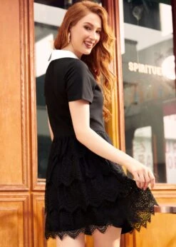 ModCloth Sweetheart Serenade Midnight Black Dress – Embroidered Swan Collar & Lace Tiered Special Occasion Dress -ModCloth 207554 BLK 3