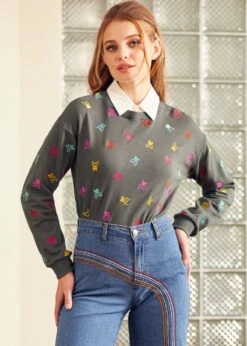 ModCloth Drive-In Diva Stormy Shadow Sweatshirt – Dark Gray Contrast Collar Retro Long Sleeve Top 10 ModCloth Drive-In Diva Stormy Shadow Sweatshirt – Dark Gray Contrast Collar Retro Long Sleeve Top -ModCloth 207555 DARKGRYSKULLPR 6