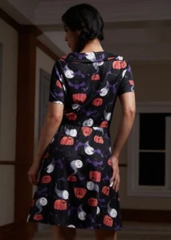 ModCloth Sweet Shiver Halloween Print Collared Mini Dress - Spooky Motif Button-Up Jersey -ModCloth 207561 HALLOWEENPR 3