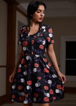 ModCloth Sweet Shiver Halloween Print Collared Mini Dress - Spooky Motif Button-Up Jersey -ModCloth 207561 HALLOWEENPR 6