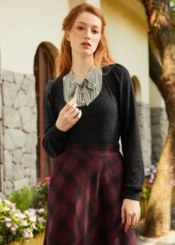 Flow & Function Tie Neck Long Sleeve Top -ModCloth 207566 BLK CREAMPL 6 2