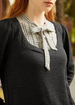 Flow & Function Tie Neck Long Sleeve Top -ModCloth 207566 BLK CREAMPL 7