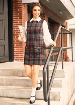 A Moment In Time Shift Dress -ModCloth 207567 NVY RUSTPLAID HP 4