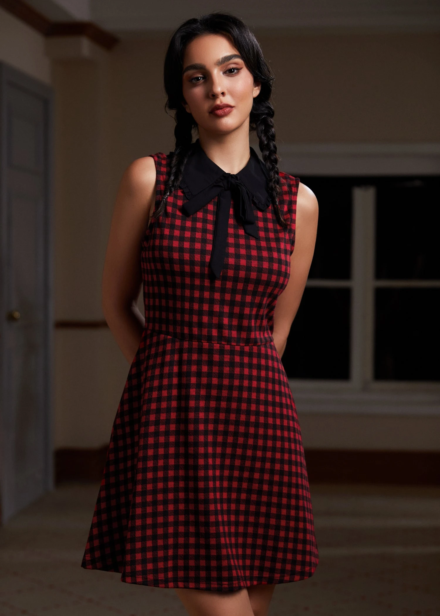 November Nostalgia Black and Red Checkered – Contrast Collar Fit and Flare Dress 3 November Nostalgia Black and Red Checkered – Contrast Collar Fit and Flare Dress