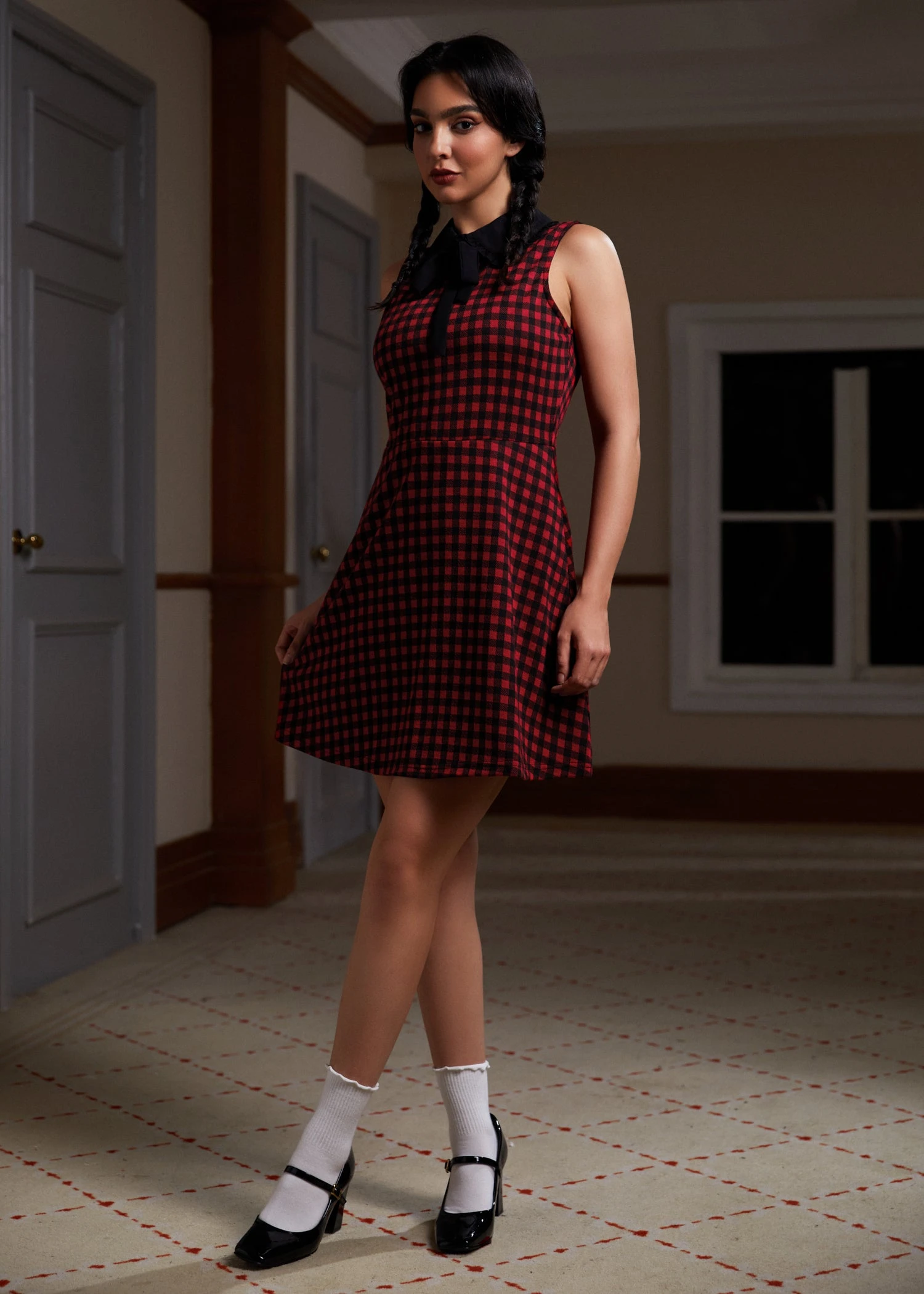 November Nostalgia Black and Red Checkered – Contrast Collar Fit and Flare Dress 6 November Nostalgia Black and Red Checkered – Contrast Collar Fit and Flare Dress - Image 4