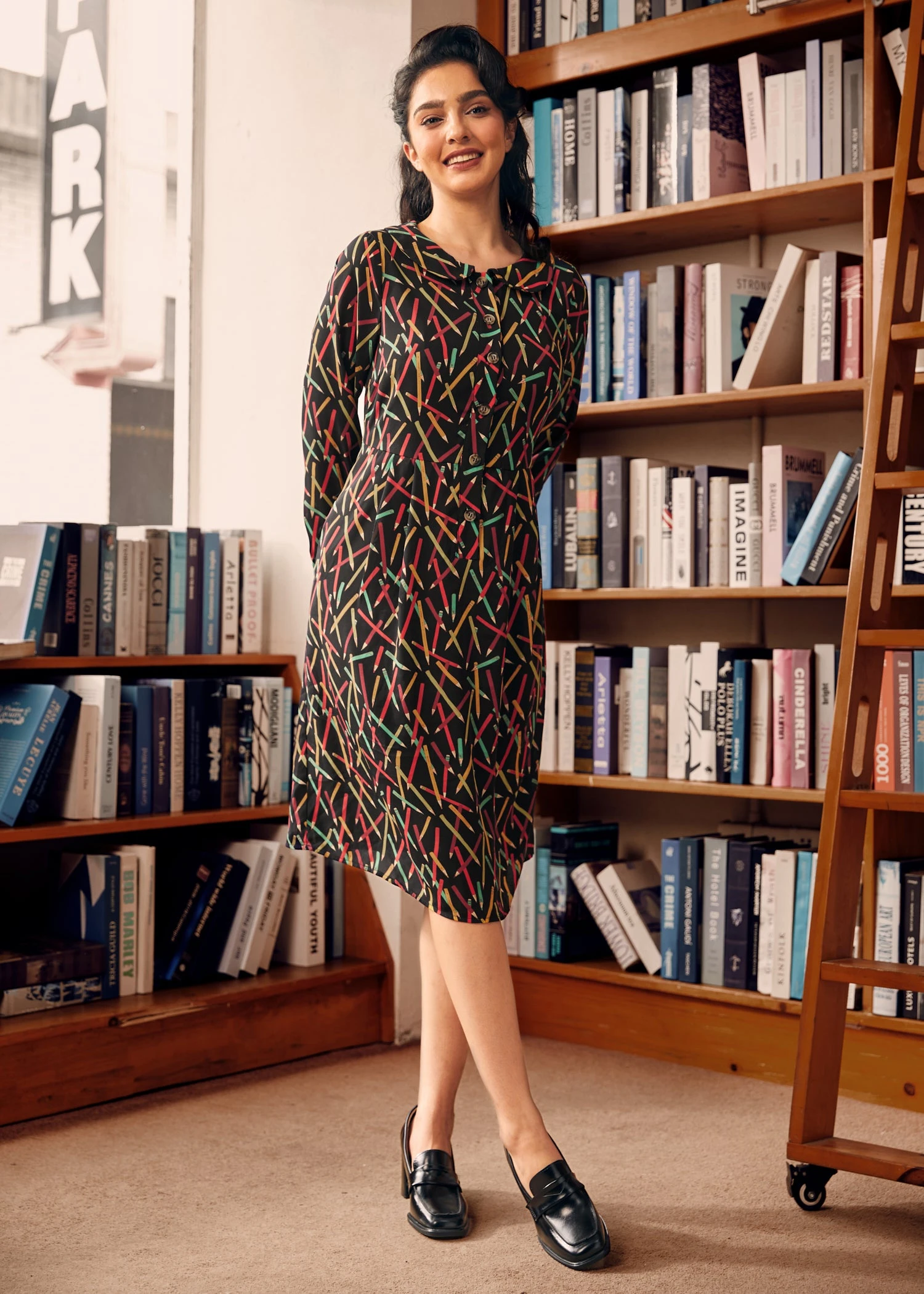 ModCloth Autumn Vintage Vibes Color Pencil Print Empire Waist Midi Dress 7 ModCloth Autumn Vintage Vibes Color Pencil Print Empire Waist Midi Dress - Image 5