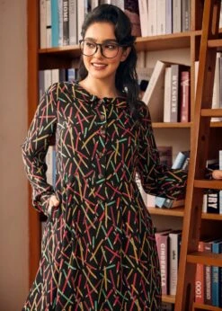 ModCloth Autumn Vintage Vibes Color Pencil Print Empire Waist Midi Dress 9 ModCloth Autumn Vintage Vibes Color Pencil Print Empire Waist Midi Dress -ModCloth 207571 BOOKSHELF 6