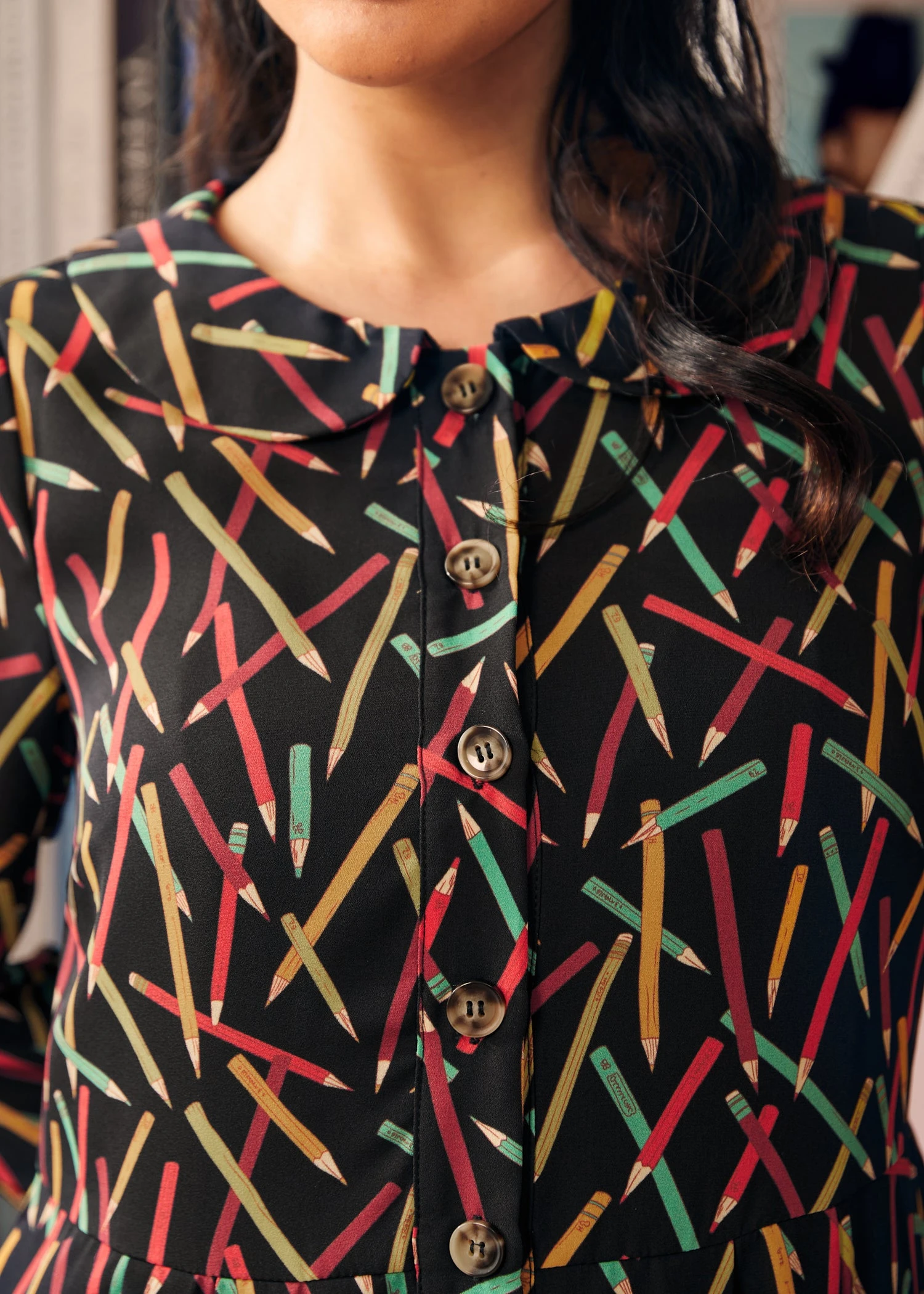 ModCloth Autumn Vintage Vibes Color Pencil Print Empire Waist Midi Dress 6 ModCloth Autumn Vintage Vibes Color Pencil Print Empire Waist Midi Dress - Image 4