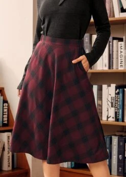 Golden Hour Gal Yellow Plaid Midi Skirt – ModCloth Cotton A-Line with Pockets -ModCloth 207581 BLK REDPLAID HP 2 2