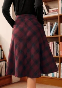 Golden Hour Gal Yellow Plaid Midi Skirt – ModCloth Cotton A-Line with Pockets -ModCloth 207581 BLK REDPLAID HP 3
