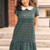 School Days Collared Dress -ModCloth 207594 GRN NVYPALID 6
