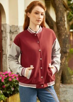 Bases Loaded Baseball Jacket -ModCloth 207611 BURGANDY GRY 4