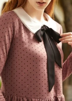 ModCloth Couture Curtsy Rose Pink Polka Dot – Long Sleeve Bow Collar Fit & Flare Mini Dress -ModCloth 207616 ROSEPOLKADOT 7