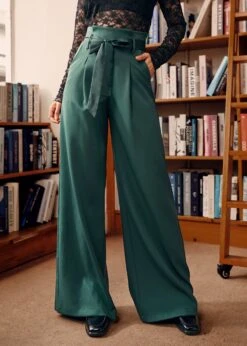 ModCloth Cider & Spice Deep Green Wide Leg Pants with Bow Accent -ModCloth 207639 GRN 4