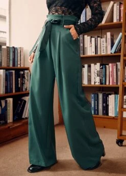ModCloth Cider & Spice Deep Green Wide Leg Pants with Bow Accent -ModCloth 207639 GRN 6