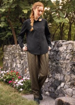 ModCloth Written In The Stars Navy Fox Print - Celestial Collar Pullover Shirt -ModCloth 207651 BLK HP 1