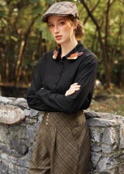 ModCloth Written In The Stars Navy Fox Print - Celestial Collar Pullover Shirt -ModCloth 207651 BLK HP 2 2