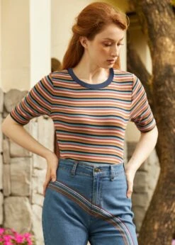 ModCloth Doo-Wop Dazzler Shagadelic Stripe Navy Scoopneck Plus Size Tee 10 ModCloth Doo-Wop Dazzler Shagadelic Stripe Navy Scoopneck Plus Size Tee -ModCloth 207669 RAINBOWST 2