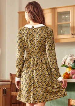 Nifty Fifties Flare Collar Dress -ModCloth 207709 GoldMulti 3