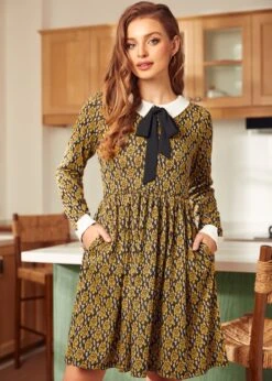 Nifty Fifties Flare Collar Dress -ModCloth 207709 GoldMulti 4