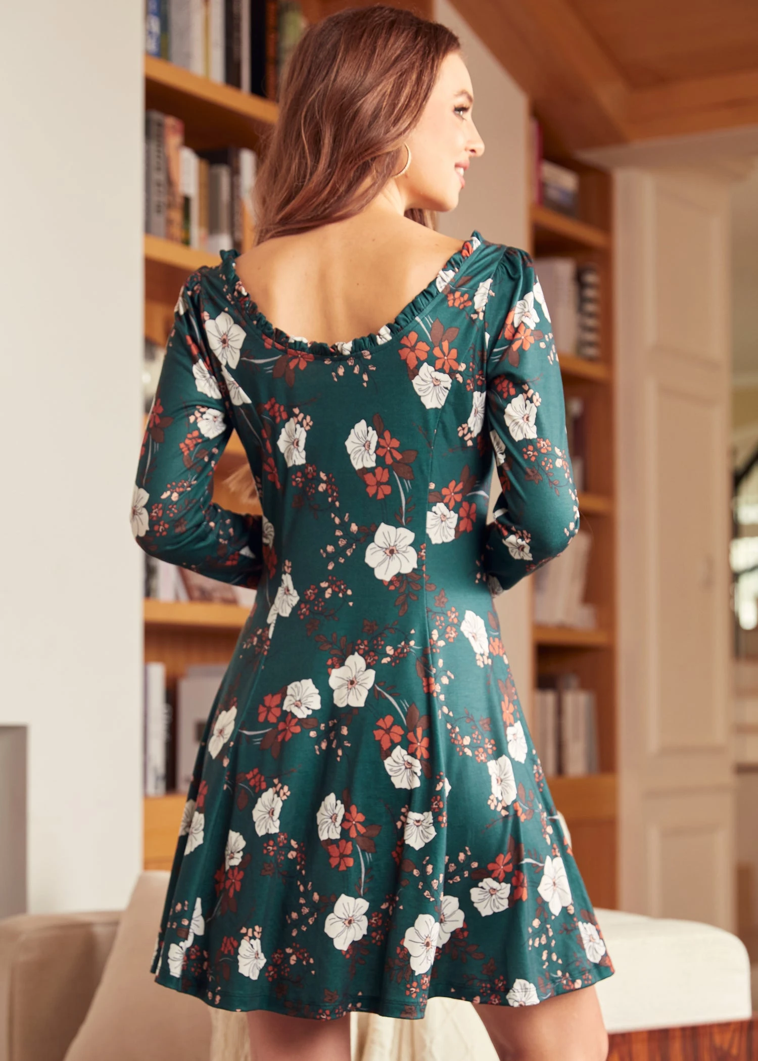 Woodstock Wanderer Winter Floral Garden Splendor Keyhole Scoop Neck Fit & Flare Dress 4 Woodstock Wanderer Winter Floral Garden Splendor Keyhole Scoop Neck Fit & Flare Dress - Image 2