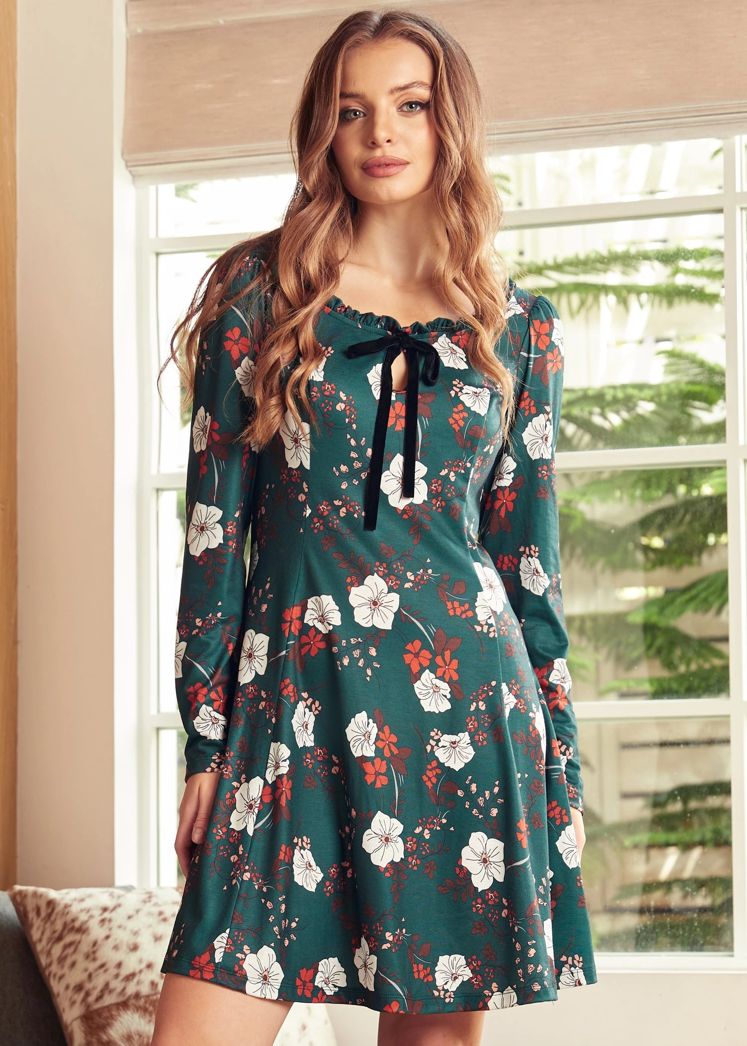 Woodstock Wanderer Winter Floral Garden Splendor Keyhole Scoop Neck Fit & Flare Dress 3 Woodstock Wanderer Winter Floral Garden Splendor Keyhole Scoop Neck Fit & Flare Dress