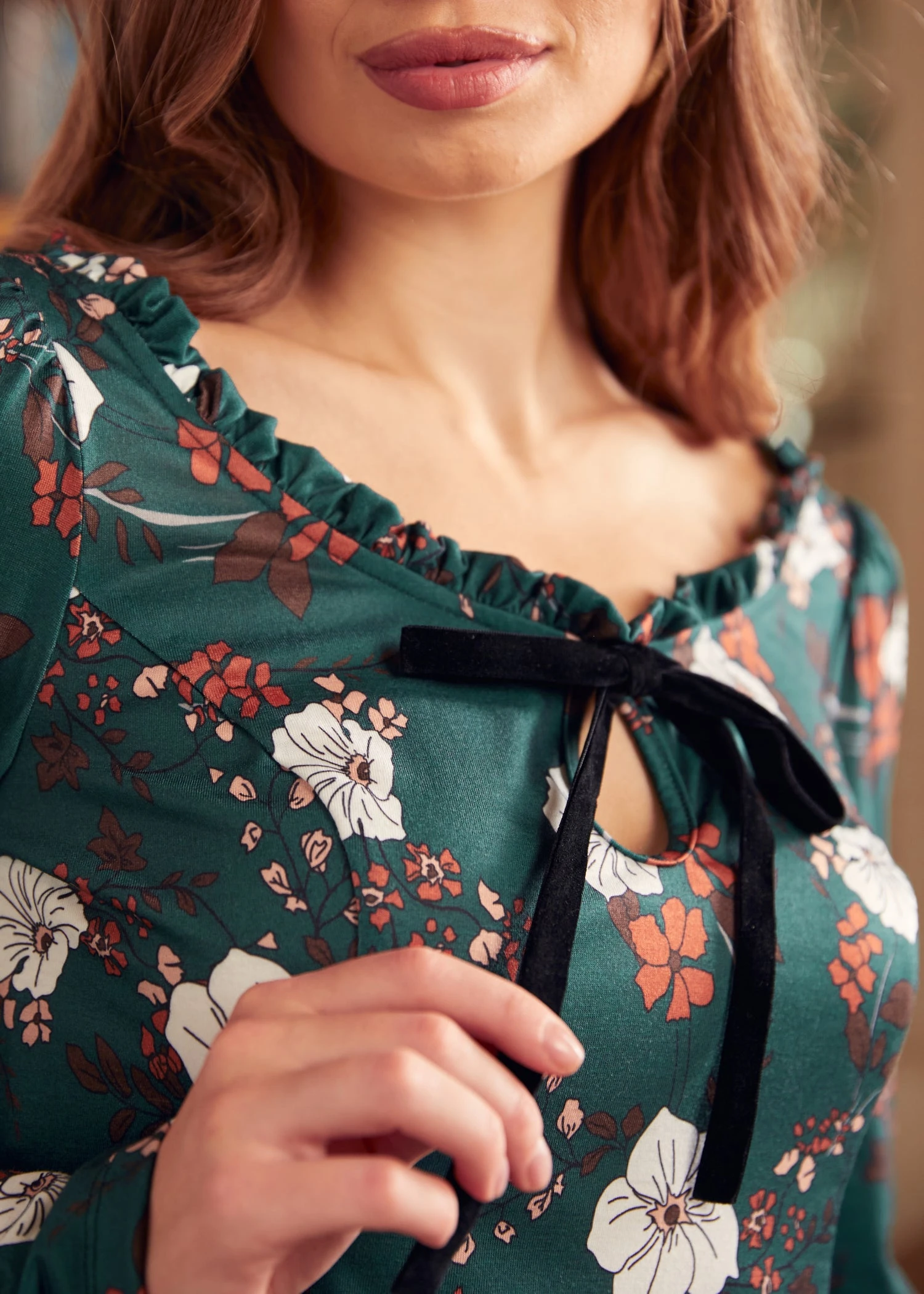 Woodstock Wanderer Winter Floral Garden Splendor Keyhole Scoop Neck Fit & Flare Dress 8 Woodstock Wanderer Winter Floral Garden Splendor Keyhole Scoop Neck Fit & Flare Dress - Image 6