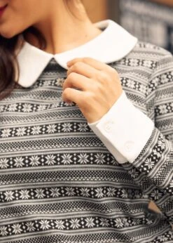 Transitional Timepiece Contrast Collar Shift Dress 11 Transitional Timepiece Contrast Collar Shift Dress -ModCloth 207722 BLKSnowfake 7