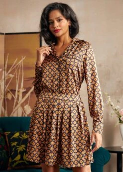 Playful Past Gold Geometric Long Sleeve Blouse – Vintage Pajama Style Pullover 19 Playful Past Gold Geometric Long Sleeve Blouse – Vintage Pajama Style Pullover -ModCloth 207743 GEOGD 4