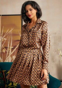 Playful Past Gold Geometric Long Sleeve Blouse – Vintage Pajama Style Pullover 18 Playful Past Gold Geometric Long Sleeve Blouse – Vintage Pajama Style Pullover -ModCloth 207743 GEOGD 6