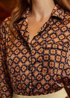 Playful Past Gold Geometric Long Sleeve Blouse – Vintage Pajama Style Pullover 15 Playful Past Gold Geometric Long Sleeve Blouse – Vintage Pajama Style Pullover -ModCloth 207743 GEOGD 7