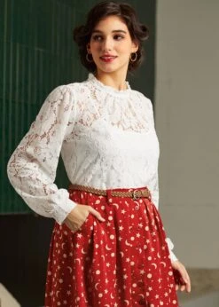Mad Men Ruffle Mock Neck Blouse -ModCloth 207744 Ivory 5