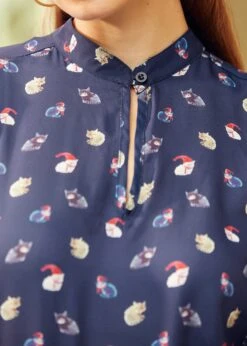 Vintage Vogue Cat Print Puff Shoulder Blouse – Plus Size ModCloth Woven Top -ModCloth 207748 CAT 7