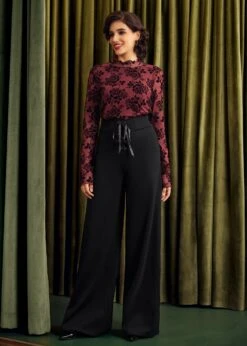 Bop 'Til You Drop High Waist Wide Leg Pants in Eclipse Noir - Stretch Knit Trousers 12 Bop 'Til You Drop High Waist Wide Leg Pants in Eclipse Noir - Stretch Knit Trousers -ModCloth 207750 BLK 4