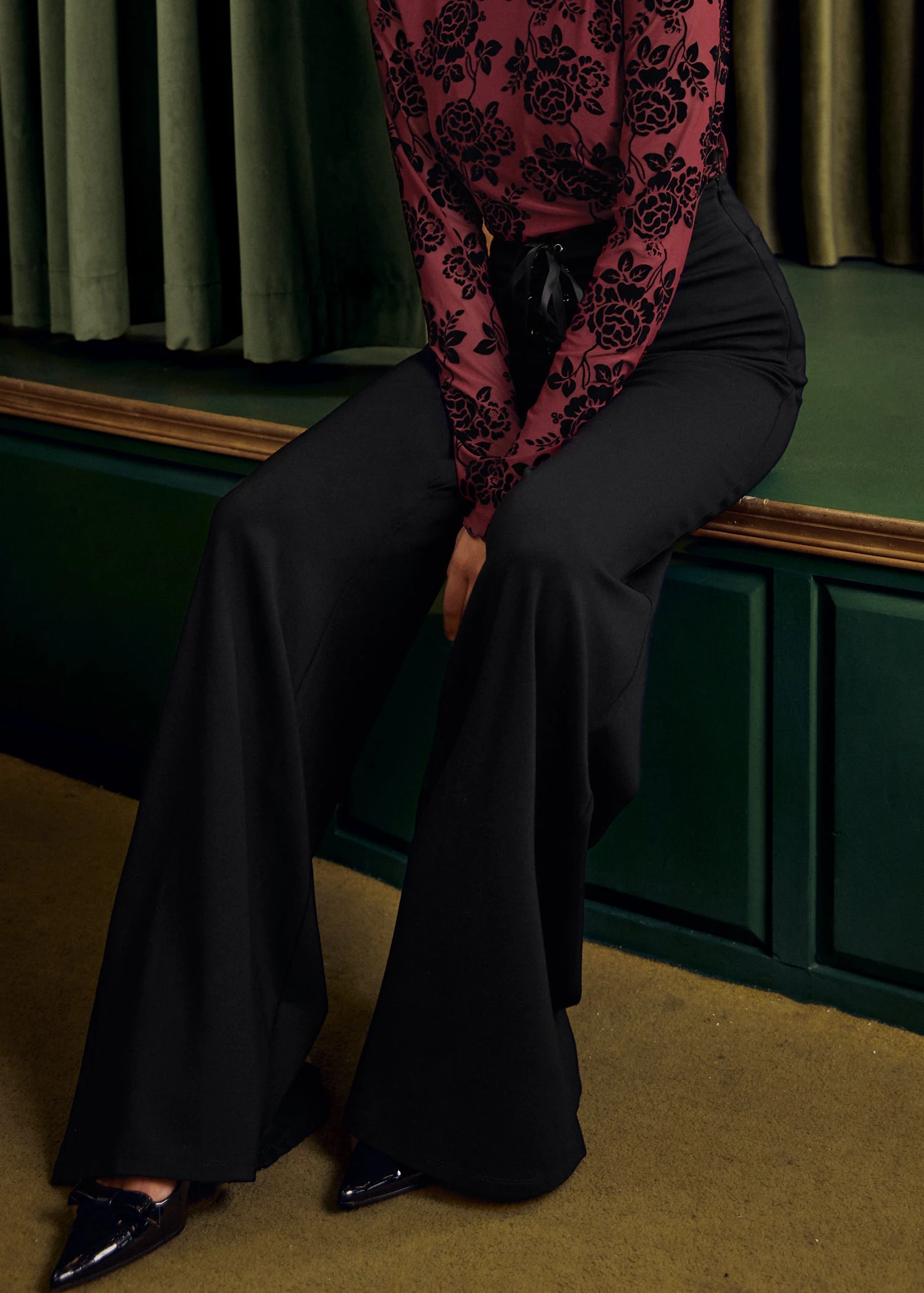 Bop 'Til You Drop High Waist Wide Leg Pants in Eclipse Noir - Stretch Knit Trousers 7 Bop 'Til You Drop High Waist Wide Leg Pants in Eclipse Noir - Stretch Knit Trousers - Image 5