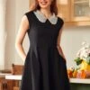 ModCloth Vinyl Vibes Black Jeweled Collar – Knit Fit & Flare Dress with Pockets -ModCloth 207752 BLK 4