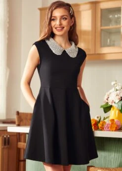 Vinyl Vibes Jeweled Collar Fit & Flare Dress