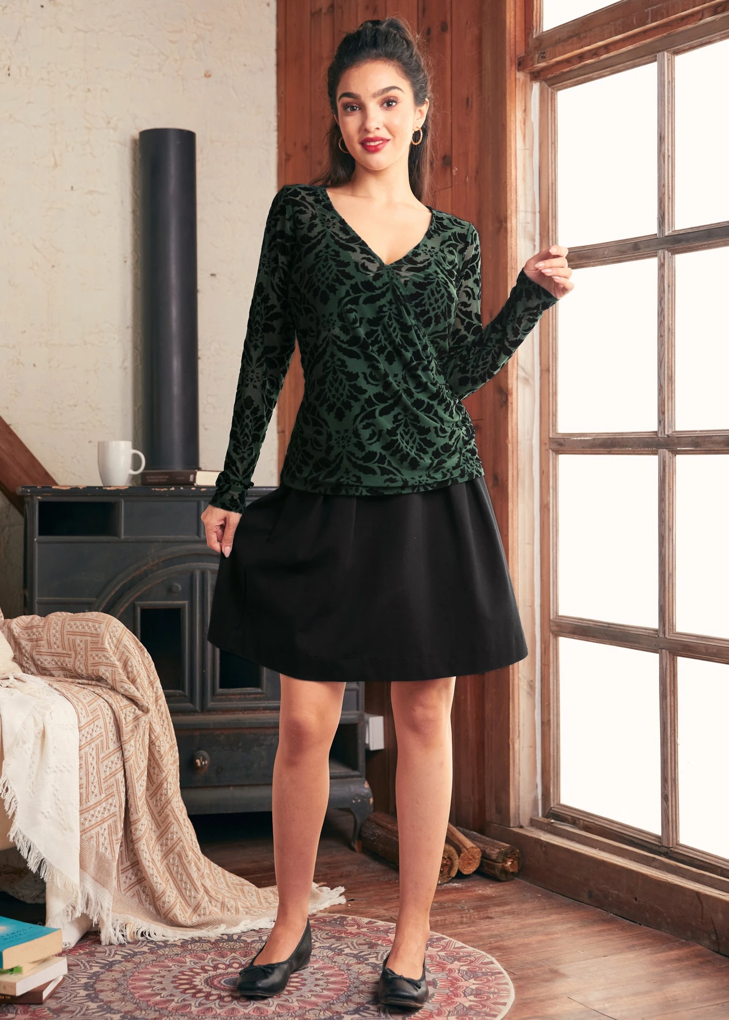 ModCloth Vintage Vagabond Emerald Green Button-Front V-Neck Top 3 ModCloth Vintage Vagabond Emerald Green Button-Front V-Neck Top