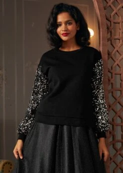 Dressed To Impress Sequin Sweatshirt -ModCloth 207768 BLK 4 5375d749 4375 49e4 a8c8 e5b3077170fd