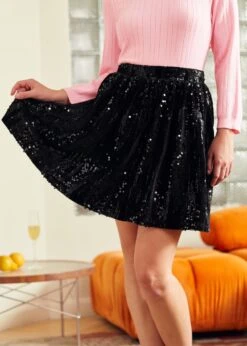 Midnight Muse Black Velvet Dirndl - Festive High-Waisted Mini Skirt -ModCloth 207777 BLK 2