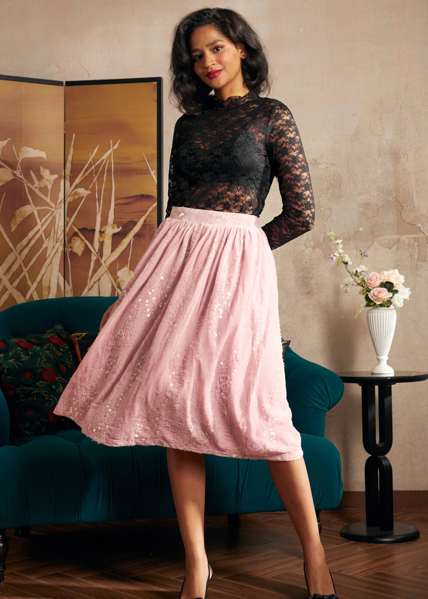 ModCloth Blush Of Dawn Light Pink Pleated Dirndl Midi Skirt 4 ModCloth Blush Of Dawn Light Pink Pleated Dirndl Midi Skirt - Image 2
