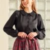Sweet Nothings Puff Shoulder Button Down Blouse -ModCloth 207780 BLK 1